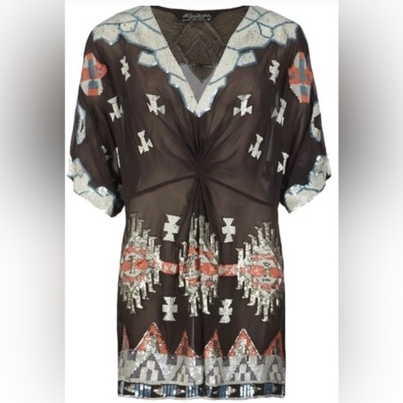 AllSaints Sequin Sheer Aztec Chariot Dress Uk 8 US 2 retail $450 - Picture 2 of 5